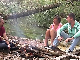 Mmf Threesome With Adorable Gf By The Camping Fire